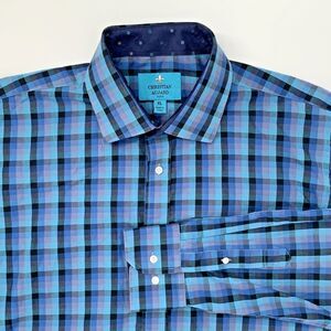 Christian Aujard Blue Plaid Long Sleeve Button Up Flip Cuff Men's Shirt Size‎ XL